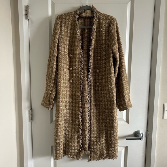 Elie Tahari Sparkle Desert Plaid Tweed Cardigan, Size Large - Picture 3 of 9